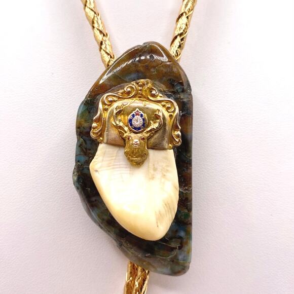 Vntg Bennett Native AmericanDesigner Bolo Tie Agate Large Stone and Claw 34” - Picture 3 of 10